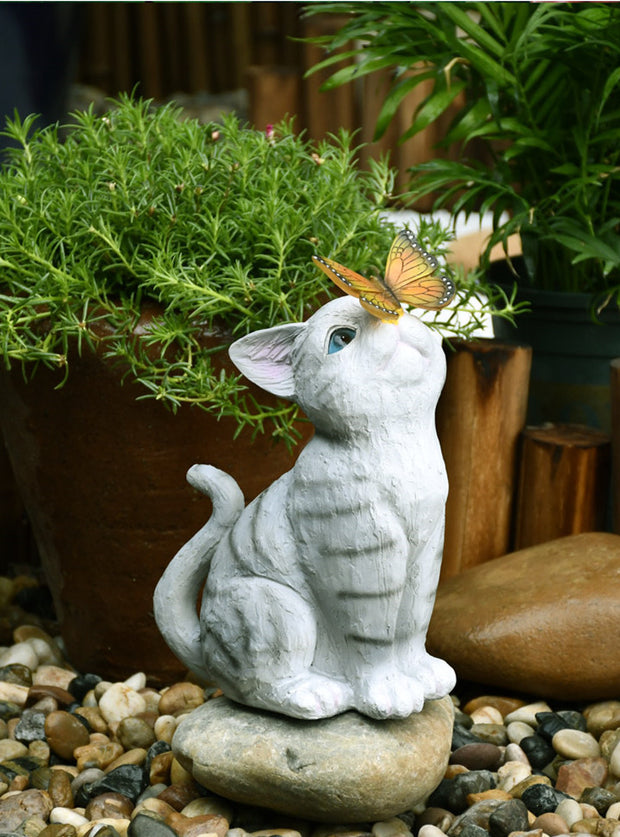 Balcony Garden Decoration Courtyard Layout Cute Cat Ornaments Solar Lights Outdoor Creative Resin Animal Sculptures