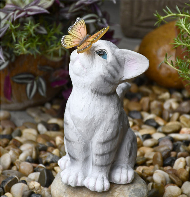 Balcony Garden Decoration Courtyard Layout Cute Cat Ornaments Solar Lights Outdoor Creative Resin Animal Sculptures